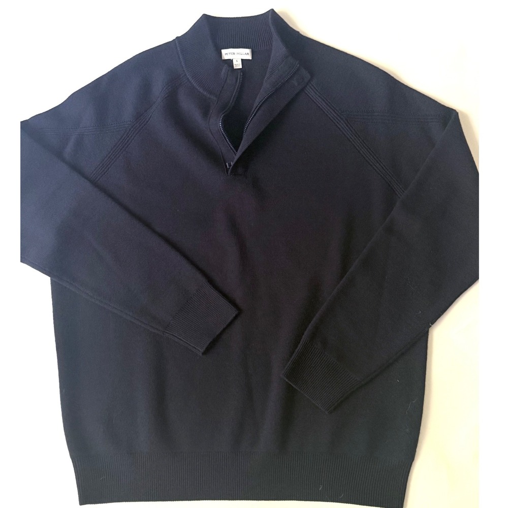Peter Millar Alpine Quarter Zip Sweater Men's L Navy 100% Merino Wool MF23S90